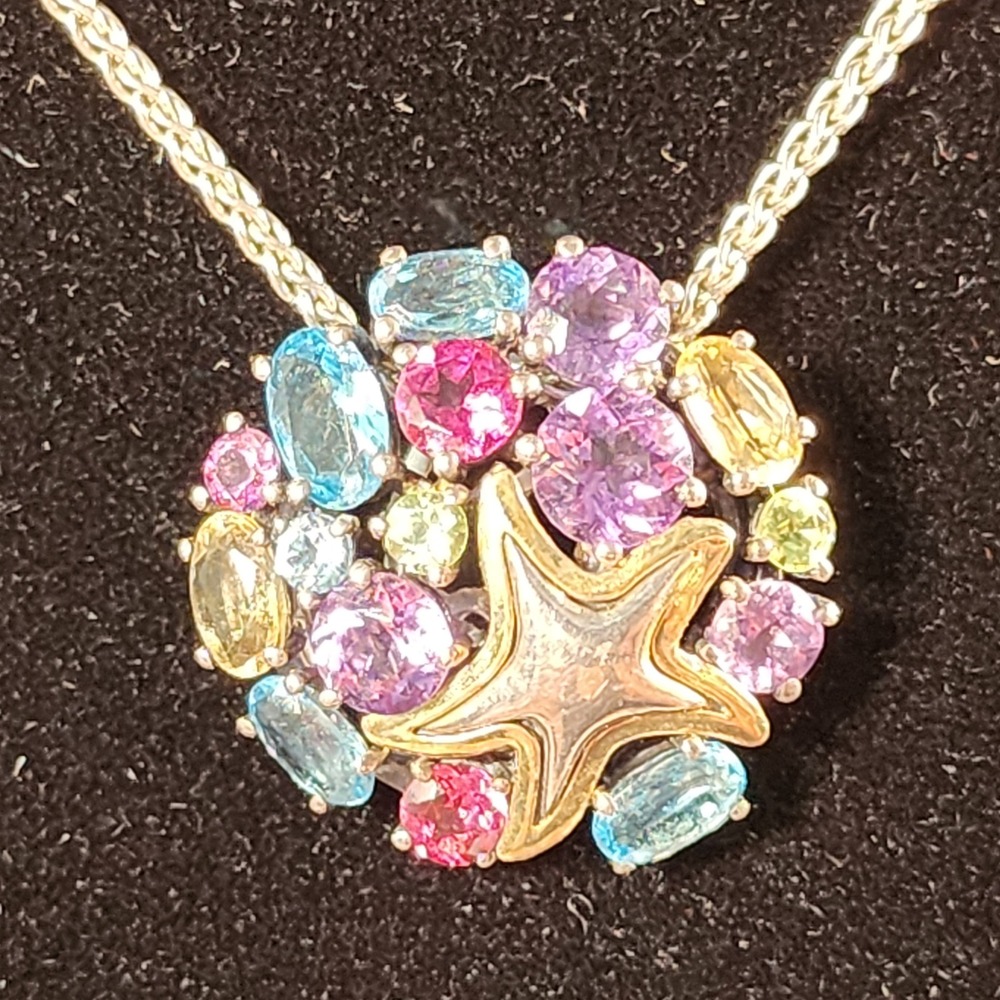 EFFY Seaside 18K Gold 925 Sterling 4.50ct Multi Gemstone Starfish Necklace